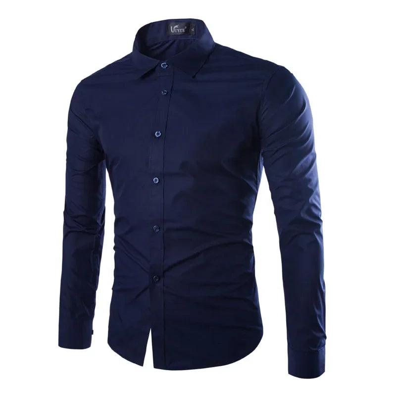 Men’s Slim White Striped Shirt – Long Sleeve Business Casual Top