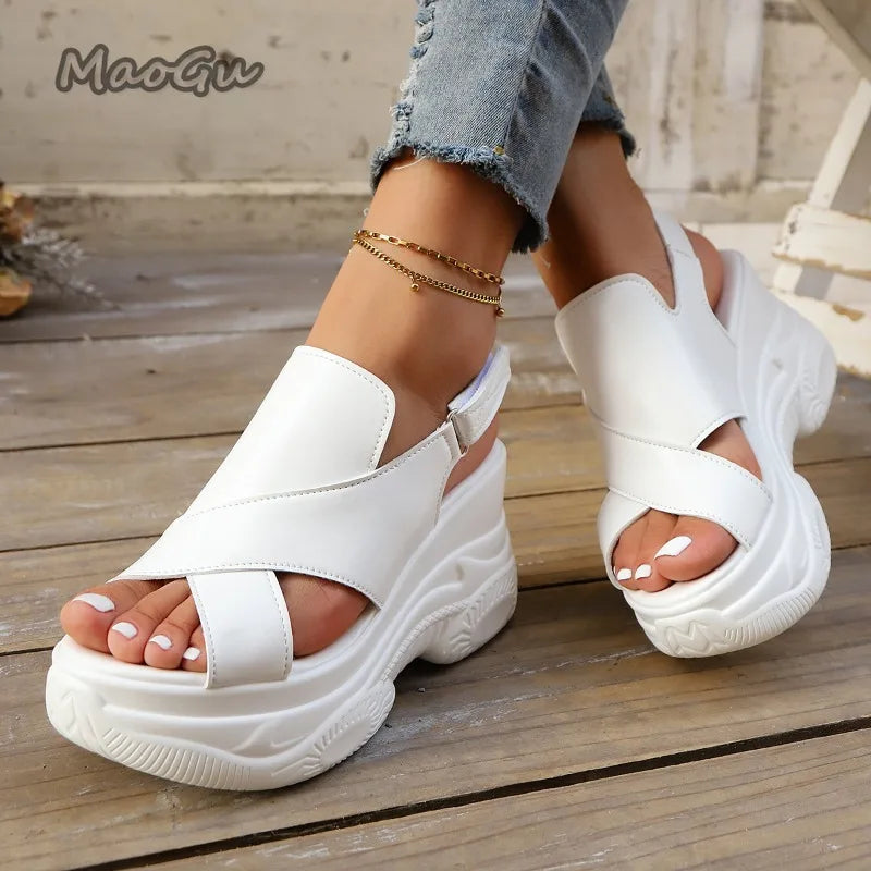 New Summer Fashion Comfortable Round-toe Wedge Light Roman Sandals Non-slip Thick-soled Platform Sandals for Women Sandalias