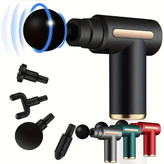 Mini 2024 portable deep tissue fascia gun massage device in black with adjustable speed for whole body relief