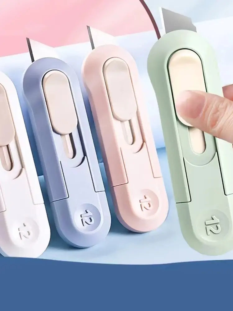 Compact mini box opener and paper cutting knife in a portable design for unboxing, stationery, and wallpaper cutting tasks colors