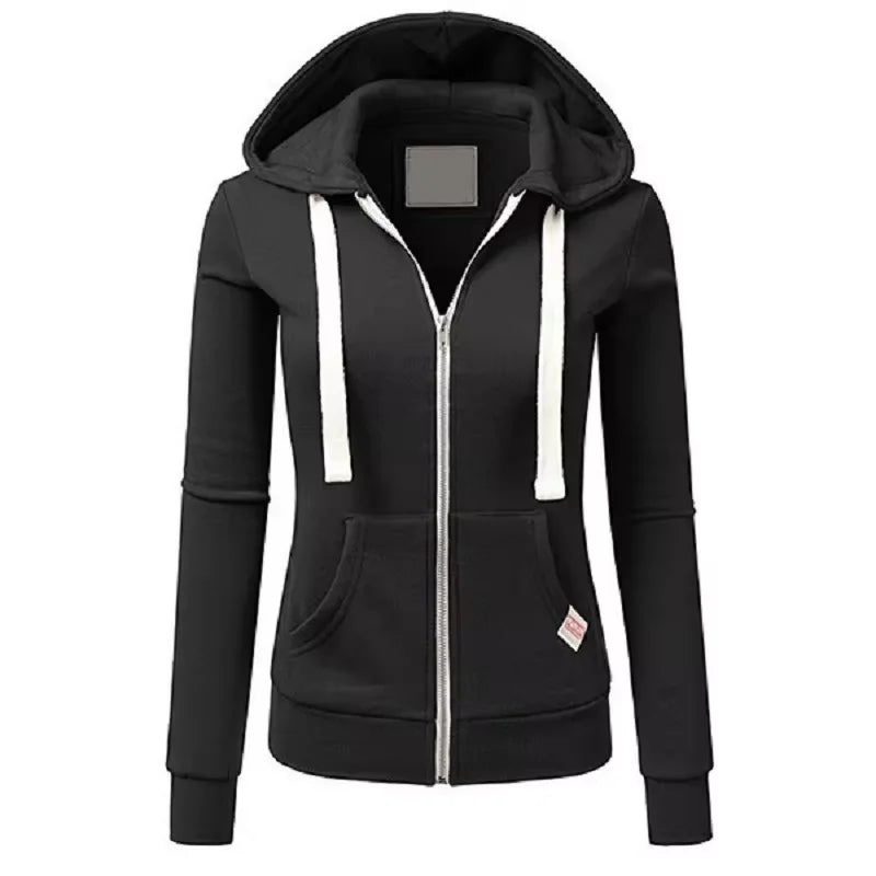 Black hoodie with white drawstrings on a white background