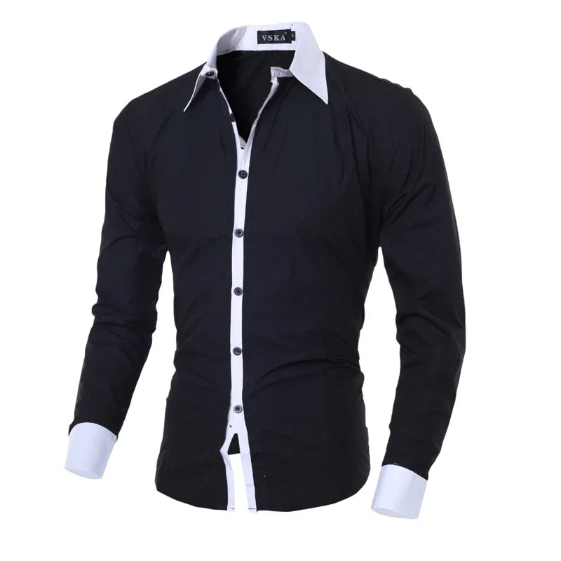 Men’s Slim White Striped Shirt – Long Sleeve Business Casual Top