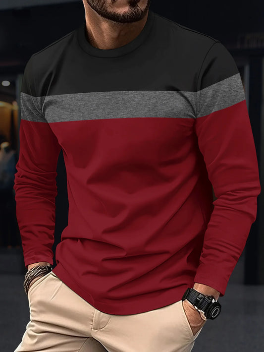 New Men's Casual Round Neck T-shirt Breathable, Comfortable, and Fashionable Long Sleeved T-shirt trend versatile casual tops