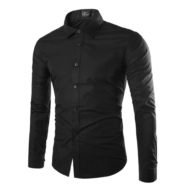 Men’s Slim White Striped Shirt – Long Sleeve Business Casual Top