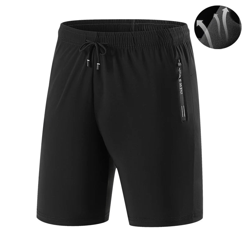 Black shorts with a drawstring on a white background