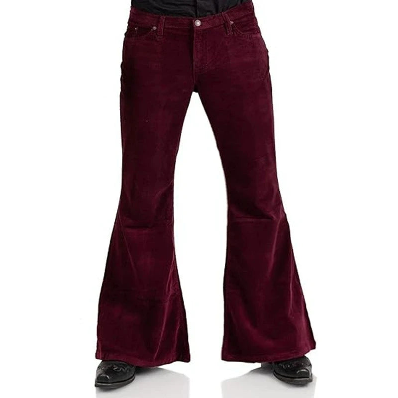 Maroon flared pants on a white background