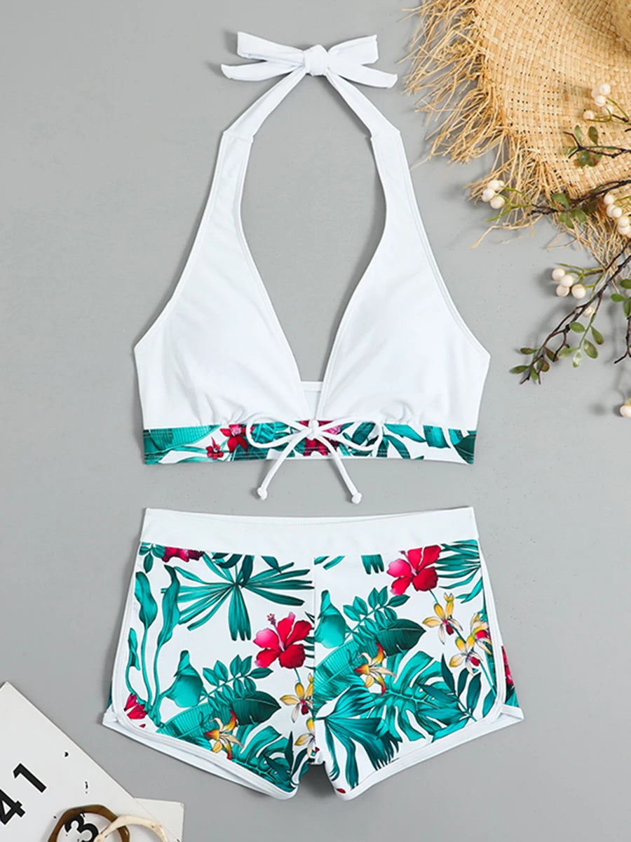 Women’s Halter Bikini Set | High Waist Printed Swimwear