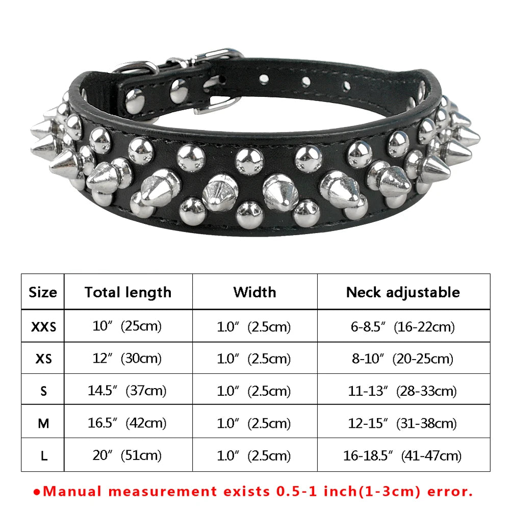 Spiked Studded Leather Dog Collar - 16.measurements 