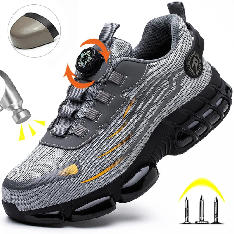 Gray and black sneaker with a detailed design on a white background
