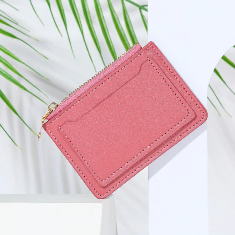Women's PU leather mini wallet with zipper, hasp, and multi-card slots - rose