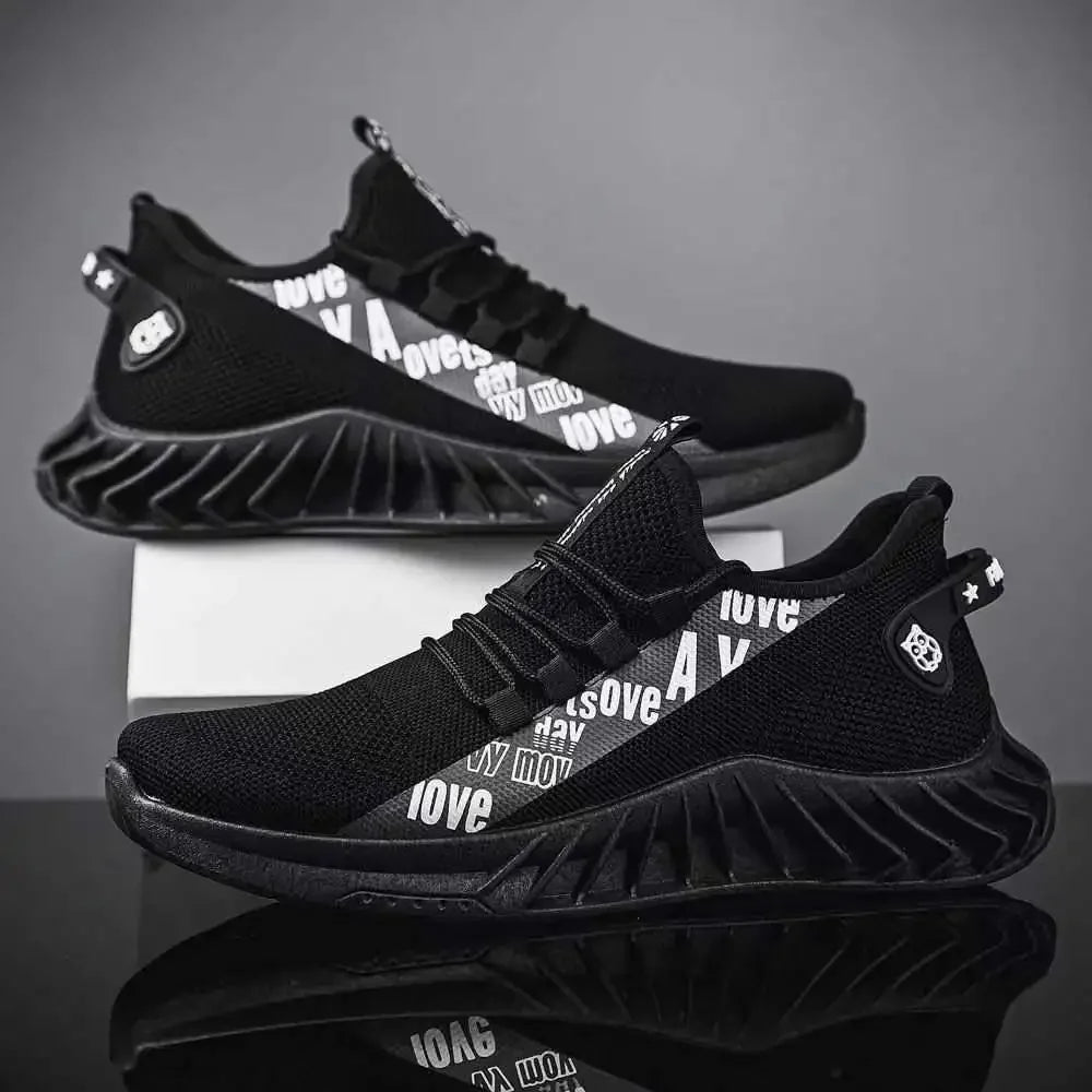 Lightweight breathable mesh men's sneakers in casual non-slip design black 5