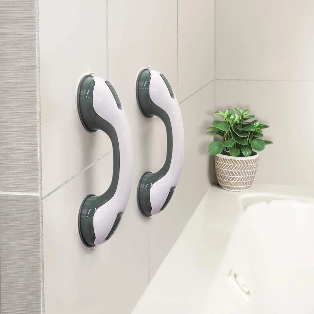 Bathroom shower grab bars with ultra-grip dual locking suction cups for anti-slip safety and support. two