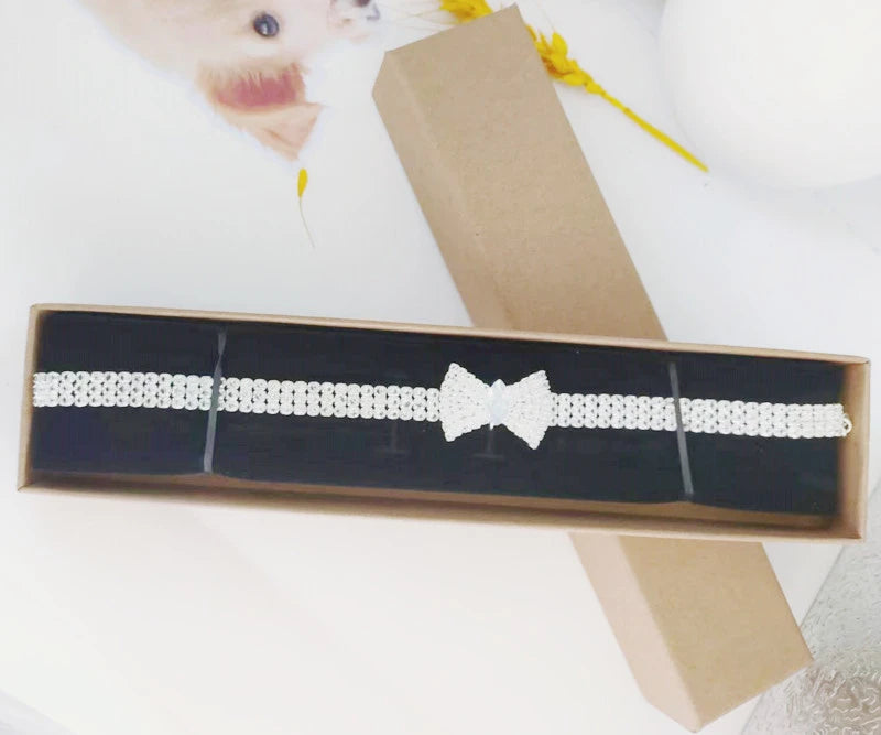 Rose gold zircon bow tie collar for small dog or cat with gift box - silver -03