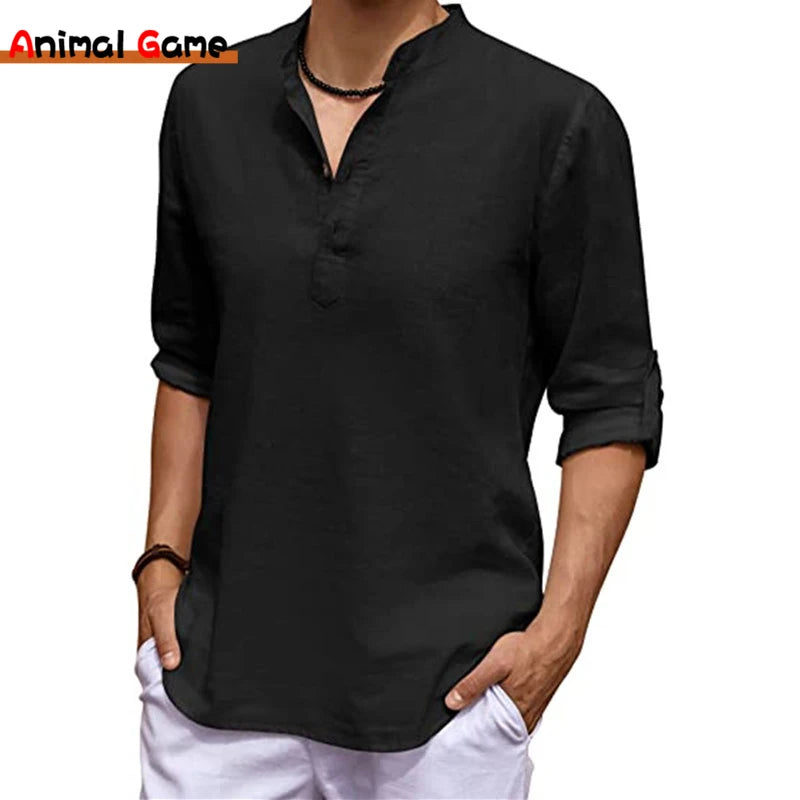 Black long-sleeve shirt worn by a person on a white background