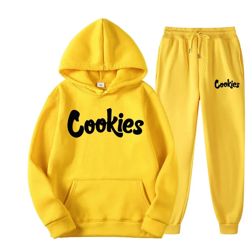 Unisex fashion hoodie and pants two‑piece set with printed logo, sizes S–3XL yellow