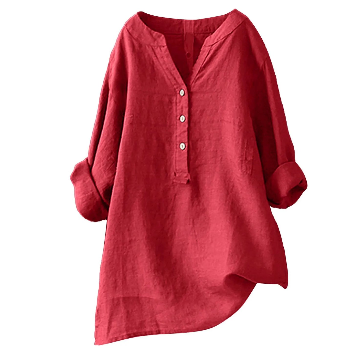 Unisex Women Men Cotton Linen Blouse Shirts Spring Summer Button V Neck Long Lantern Sleeve Loose Blouse Tops XTYFZ-020