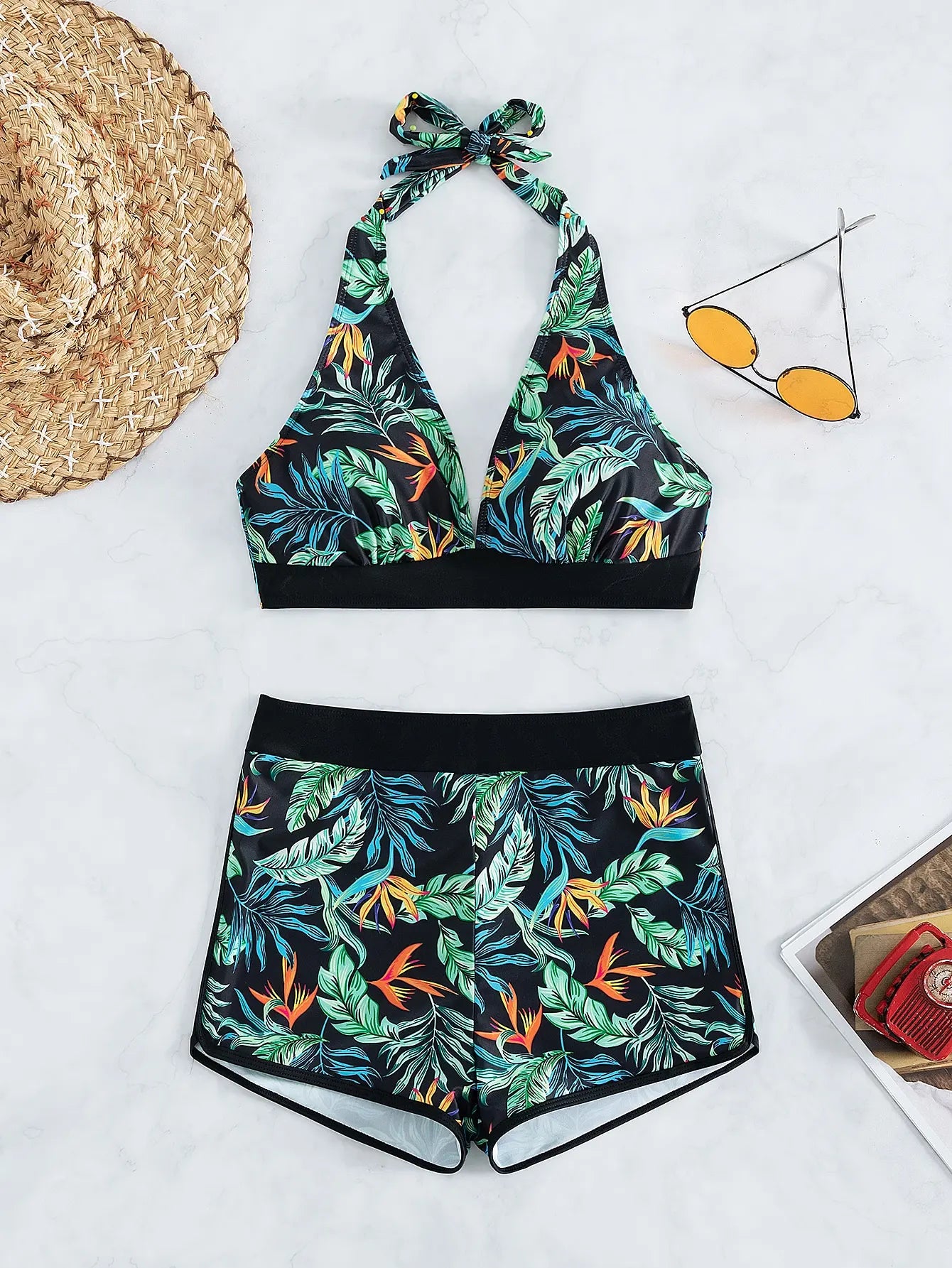 Women’s Halter Bikini Set | High Waist Printed Swimwear