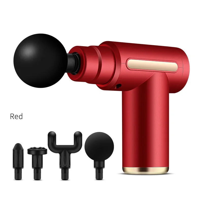 Mini 2024 portable deep tissue fascia gun massage device in black with adjustable speed for whole body relief. red