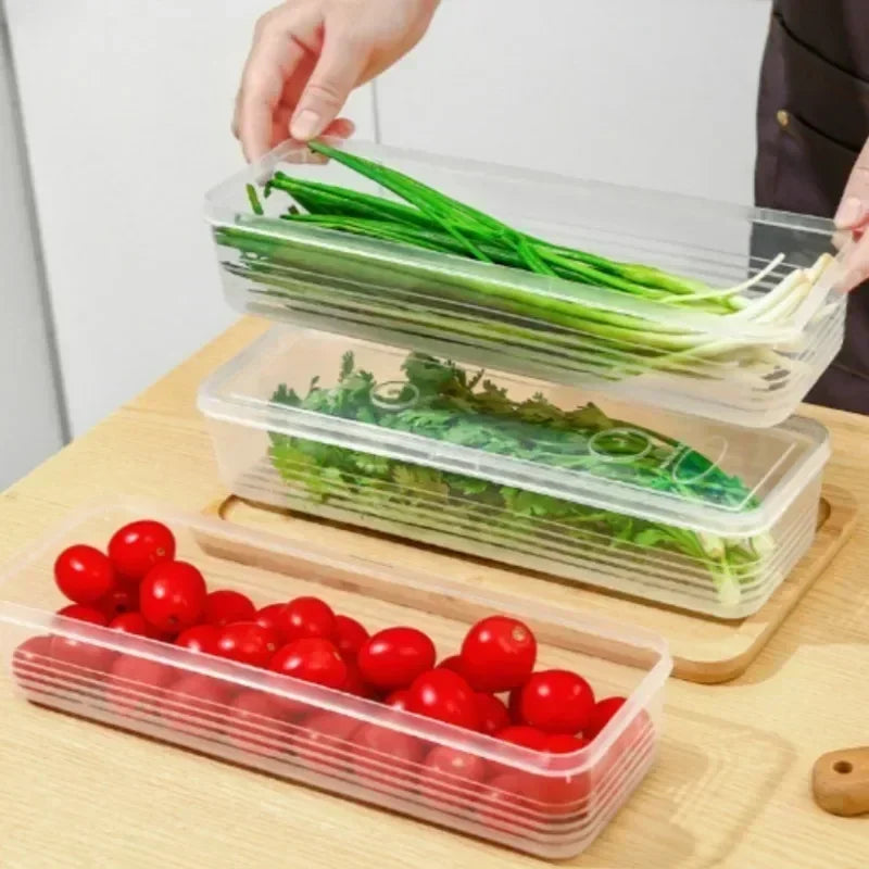 Rectangular refrigerator fresh-keeping box with lid for scallions, coriander, vegetables, sealed cold storage kitchen organizer 2