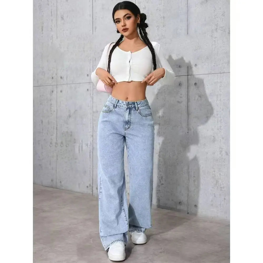Women’s Plus Size Wide Leg Jeans | High Waist Denim Pants