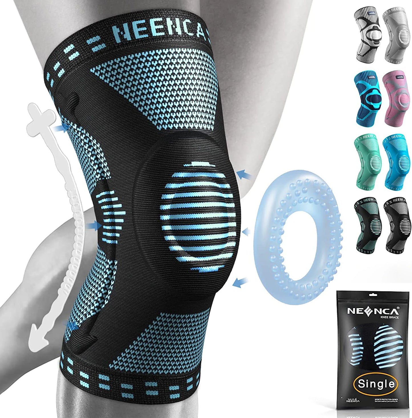 NEENCA compression knee brace sleeve for pain relief, meniscus tear, ACL, arthritis, and joint injury recovery black 