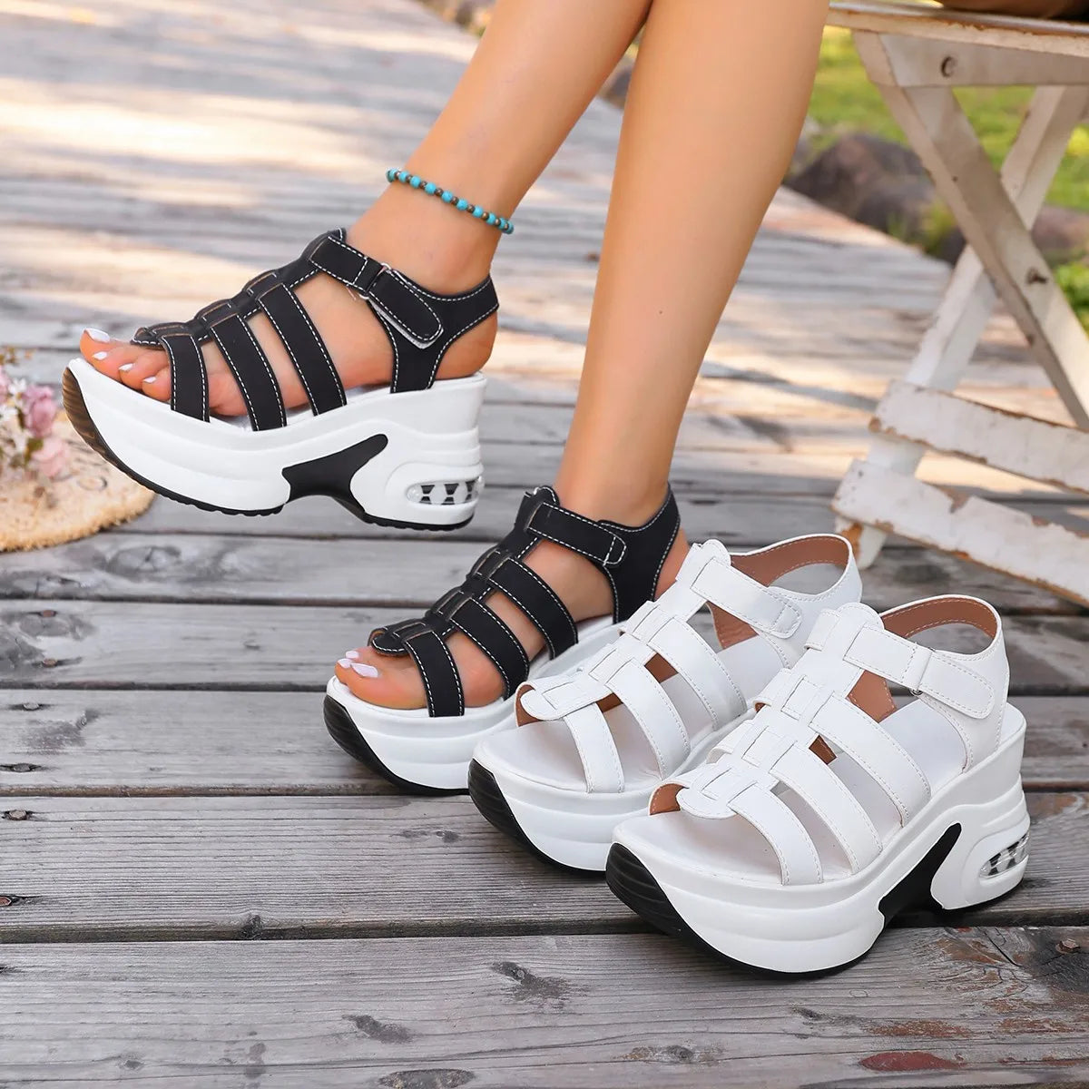 2026 New Women Fashion Wedge Sandals Summer Woman Thick-soled High-heeled Sandals Open Toe Comfortable Hollow Out Beach Shoes