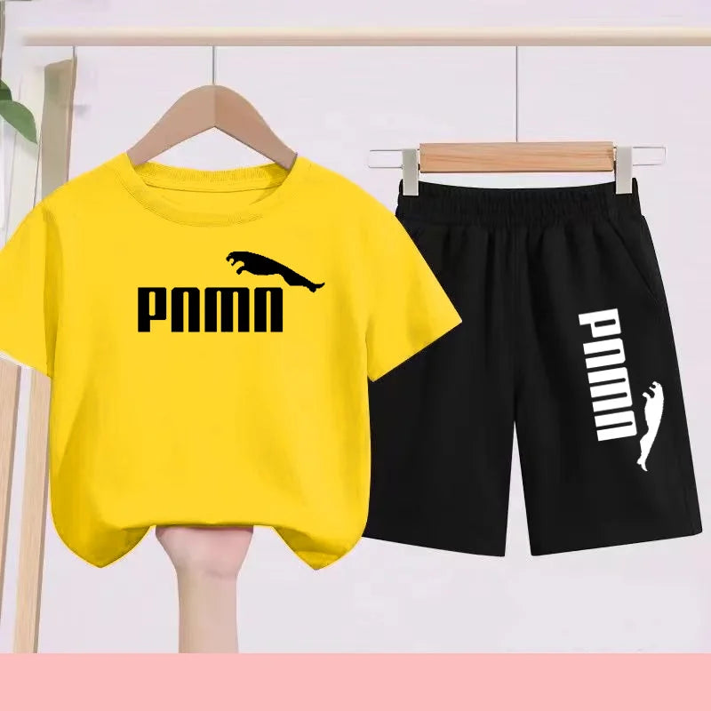 Summer 2 Piece Set 3-12 Age Children T-Shirt Letters Casual Short Sleeve+Shorts Boy Girl Comfortable Breathable Sportswear