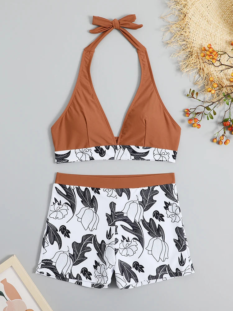 Women’s Halter Bikini Set | High Waist Printed Swimwear
