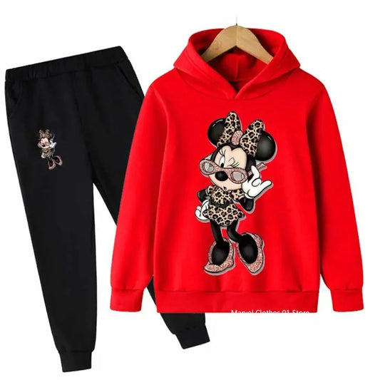 Children’s Minnie Mouse hoodie and pants set for boys and girls, cozy long sleeve outfit