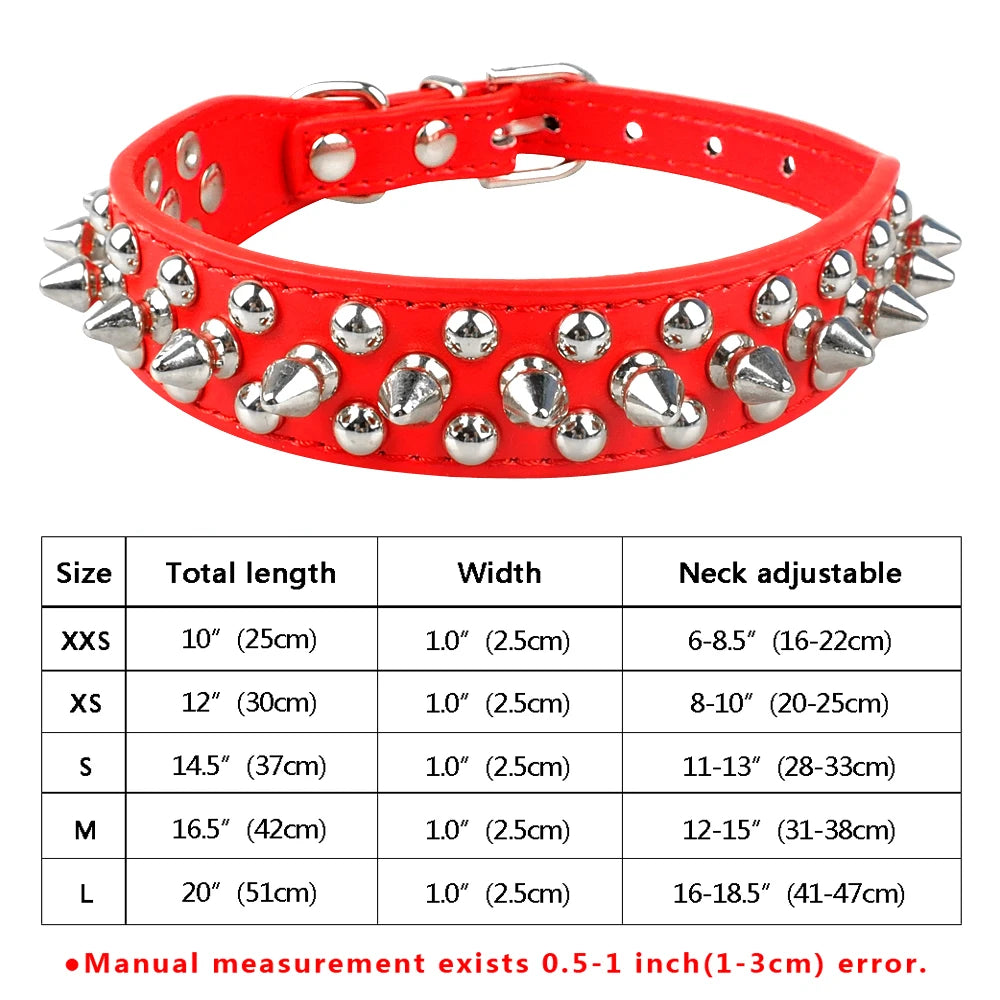 Spiked Studded Leather Dog Collar - 11 measurements 