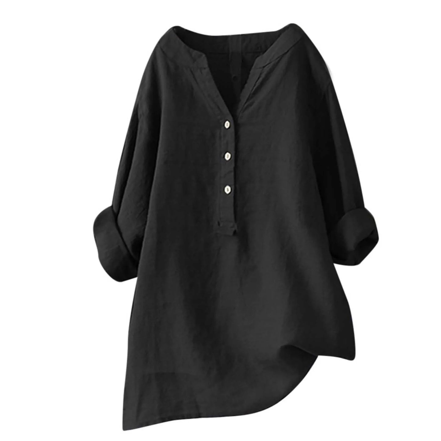 Unisex Women Men Cotton Linen Blouse Shirts Spring Summer Button V Neck Long Lantern Sleeve Loose Blouse Tops XTYFZ-020