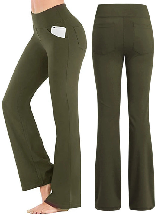 Women’s elegant high-waisted palazzo trousers with wide flared legs, designed for professional or formal wear