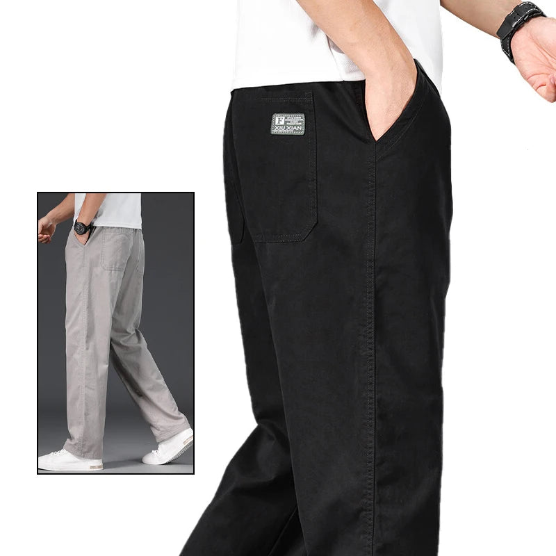 Big Size Mens Casual Pants Relaxed Fit Cotton Trousers Elastic Waist Drawstring Sweatpants Mens Jogger Pants Summer Spring black 0253