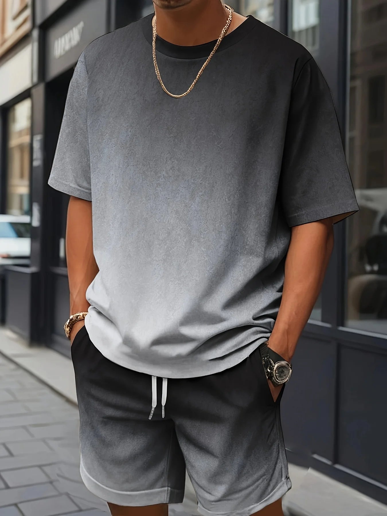 New Men's Cross Print T-Shirt and Shorts Set Stylish Streetwear Short-Sleeve Top and Shorts Combination Holiday Men's Apparel