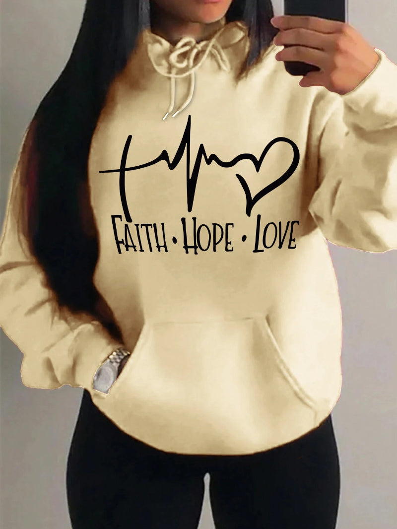 Faith Hope Love Letter Graphic Women Hoody  - Yellow 2nd