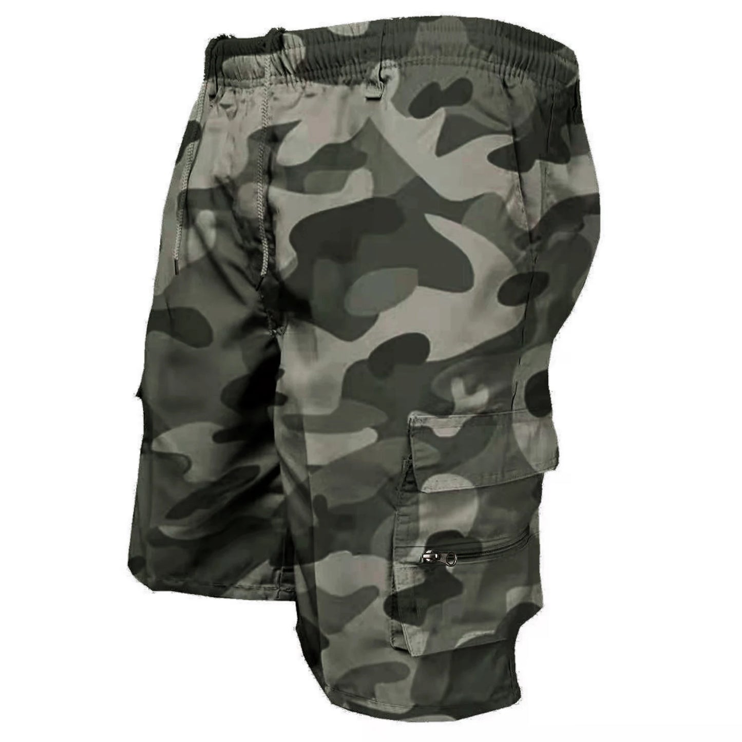 Men'S Casual Cargo Shorts Multi-Pocket Loose Fit Drawstring Waist Summer Outdoor Hiking Shorts Solid Camouflage Color Quick Dry