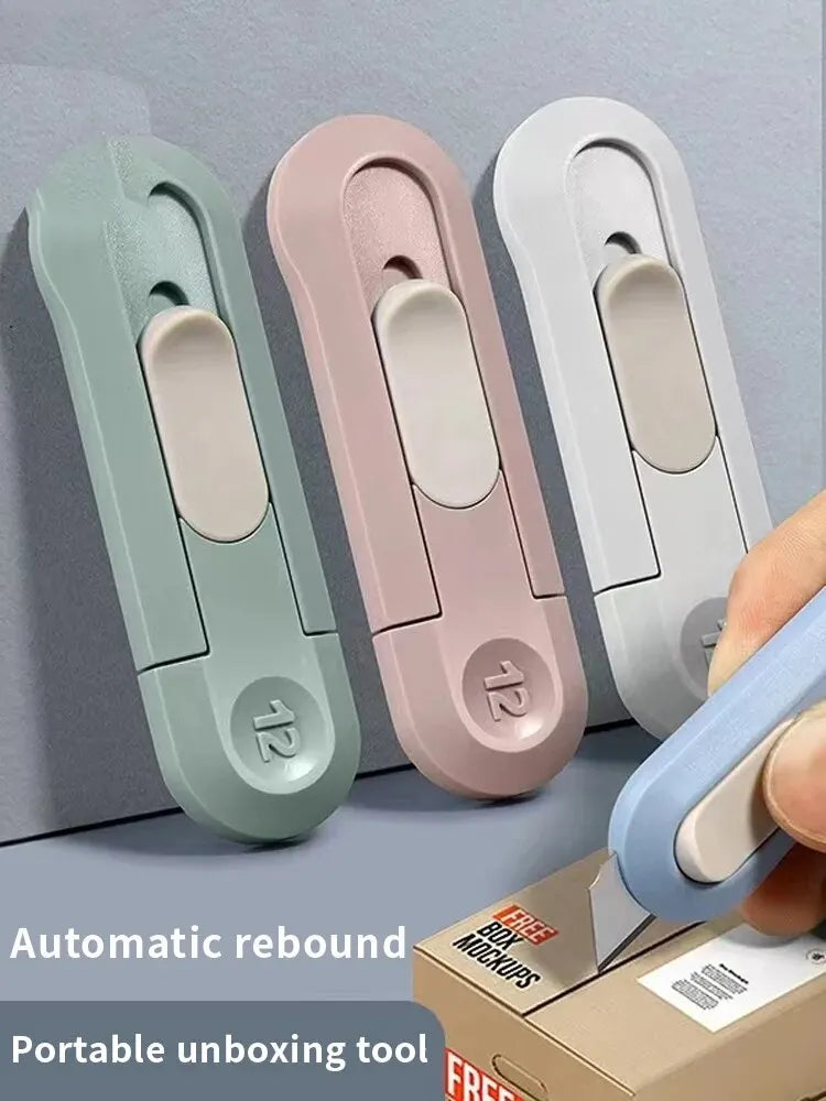 Compact mini box opener and paper cutting knife in a portable design for unboxing, stationery, and wallpaper cutting tasks portable