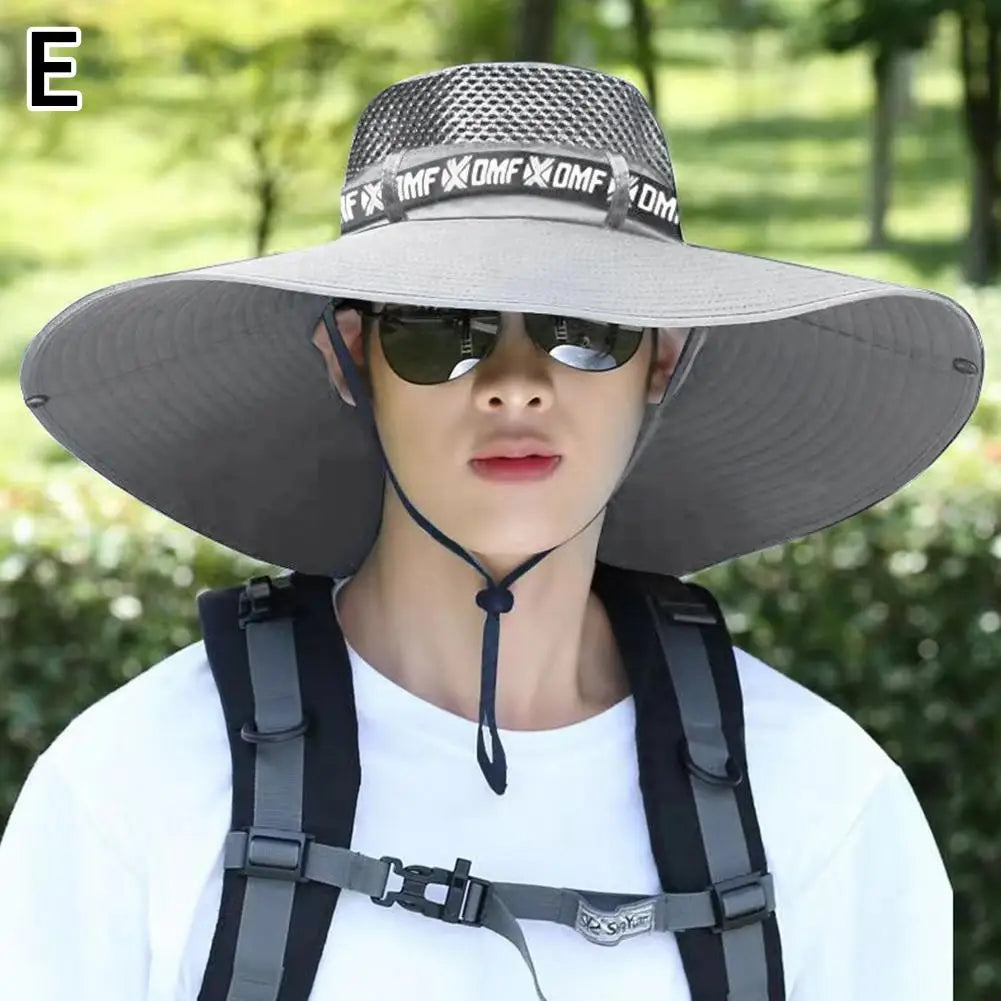 Summer large sun hat for men and women with breathable mesh and UV protection - light gray