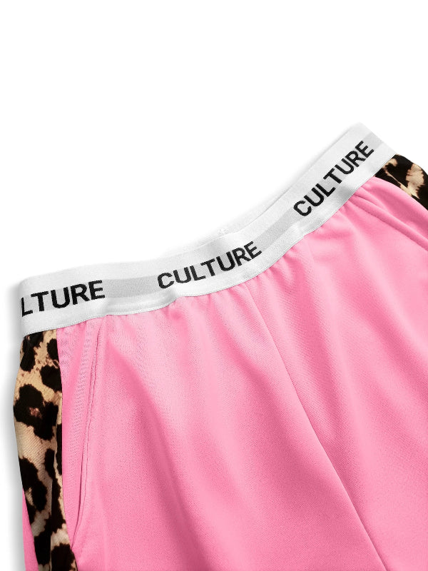 Pink underwear with leopard print sides and white waistband with 'CULTURE' text on a white background
