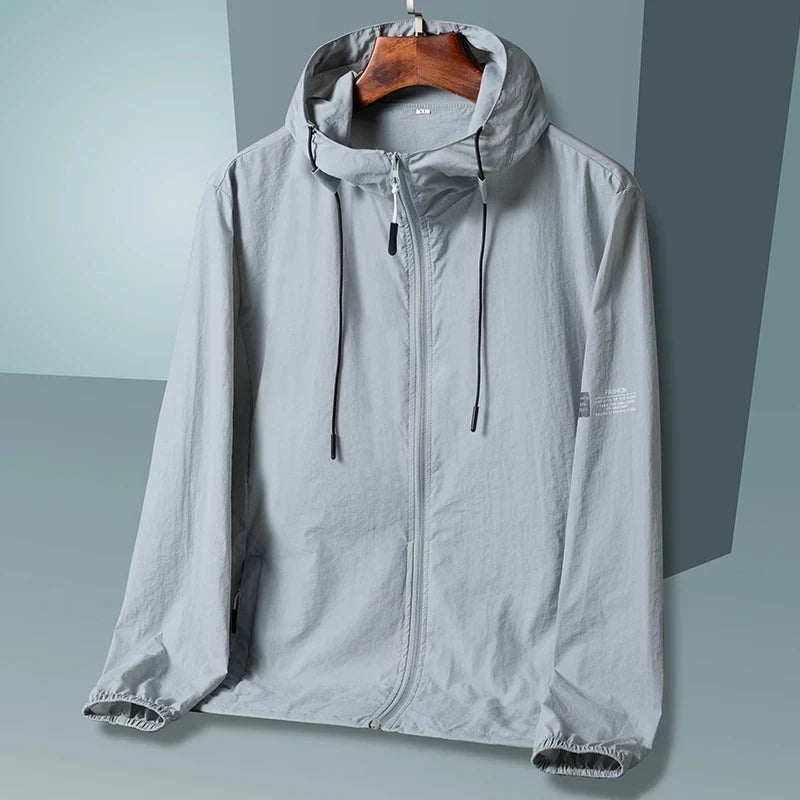 2023 summer hooded quick-dry windbreaker jacket for men and women with UV protection - gray