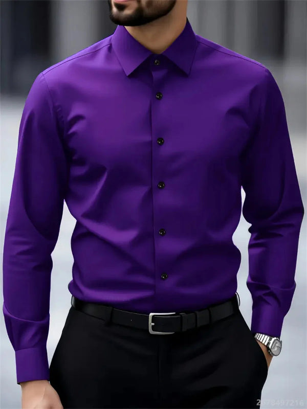 Purple dress shirt worn by a person with a blurred background