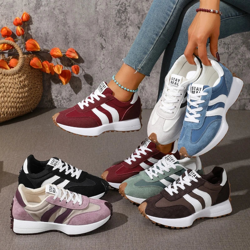 Collage of various colorful sneakers with a neutral background