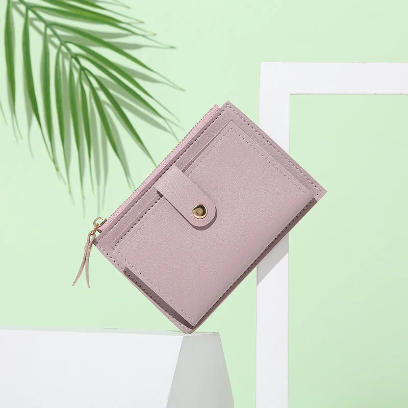 Women's PU leather mini wallet with zipper, hasp, and multi-card slots  - 002