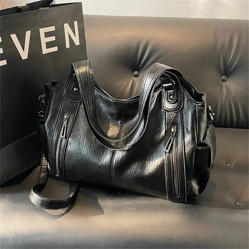 Two Layer Large Capacity Shopping Bag Women's Handbag High Quality Soft Leather Tote Bags Fashion Retro Female Shoulder bolsa 가방