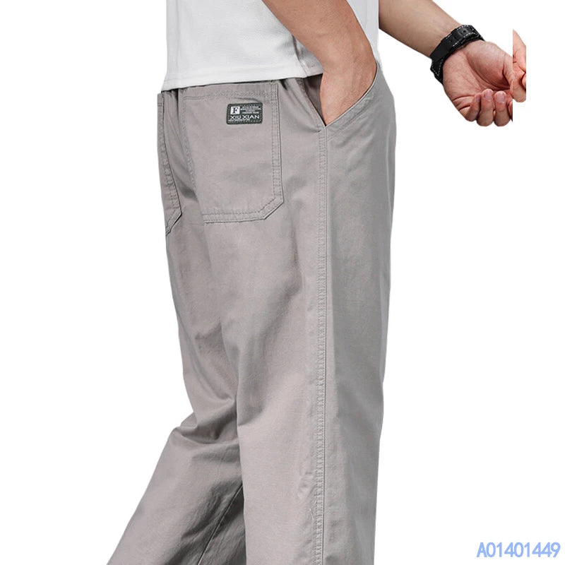 Big Size Mens Casual Pants Relaxed Fit Cotton Trousers Elastic Waist Drawstring Sweatpants Mens Jogger Pants Summer Spring 45763
