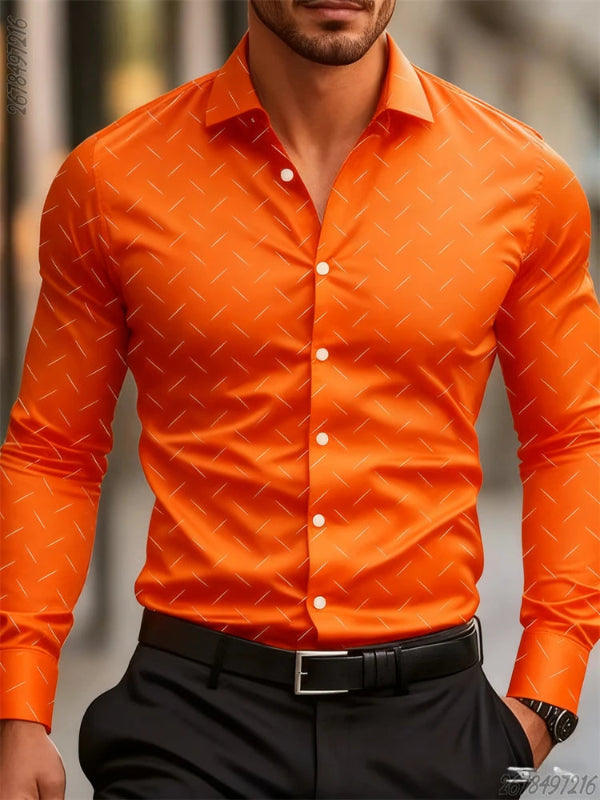 Orange patterned shirt worn by a person with a blurred background