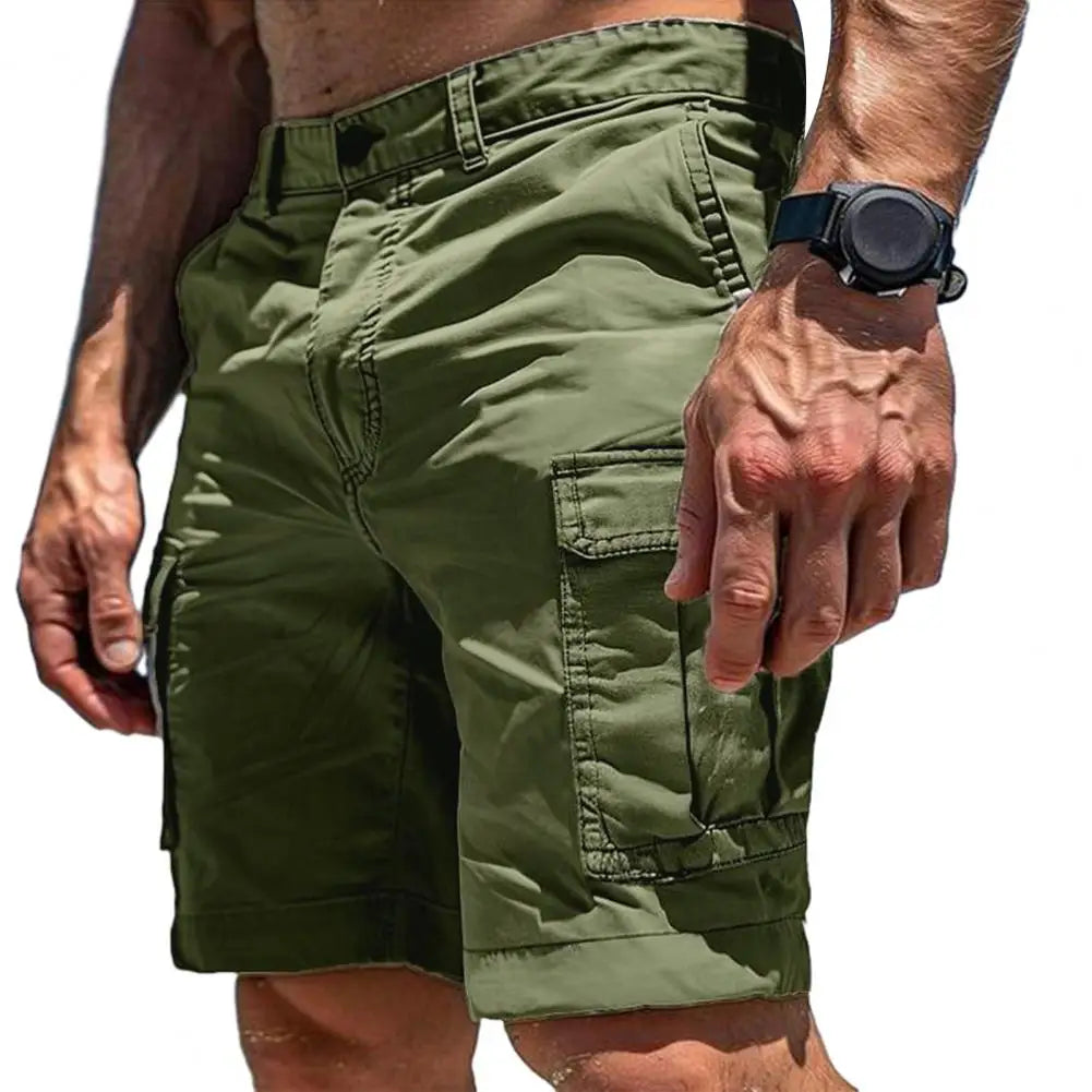 Men Shorts High Waist Buttons Zipper Closure Pure Color Cargo Trousers With Multi Pockets Outdoor Casual Shorts Summer Wear