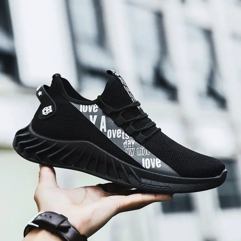 Lightweight breathable mesh men's sneakers in casual non-slip design black 6