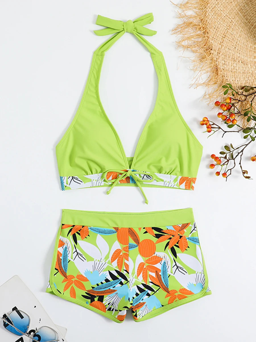 Women’s Halter Bikini Set | High Waist Printed Swimwear
