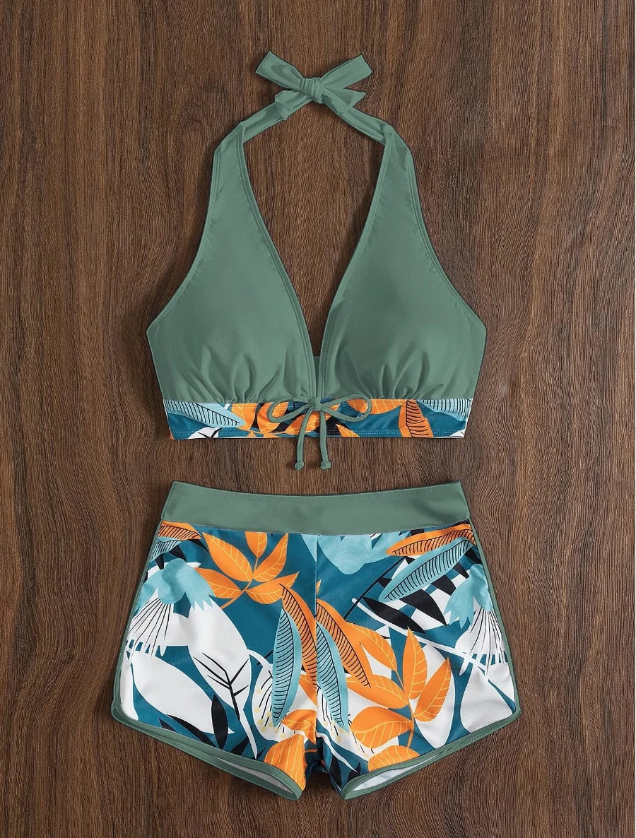 Women’s Halter Bikini Set | High Waist Printed Swimwear